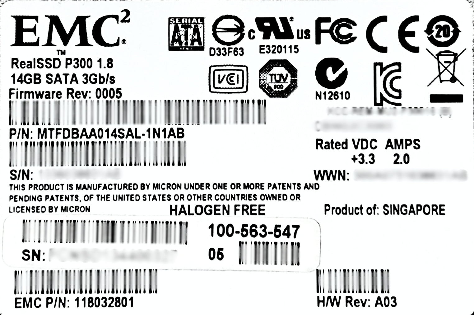Dell 100-563-547 14GB 1.8" SATA SSD
