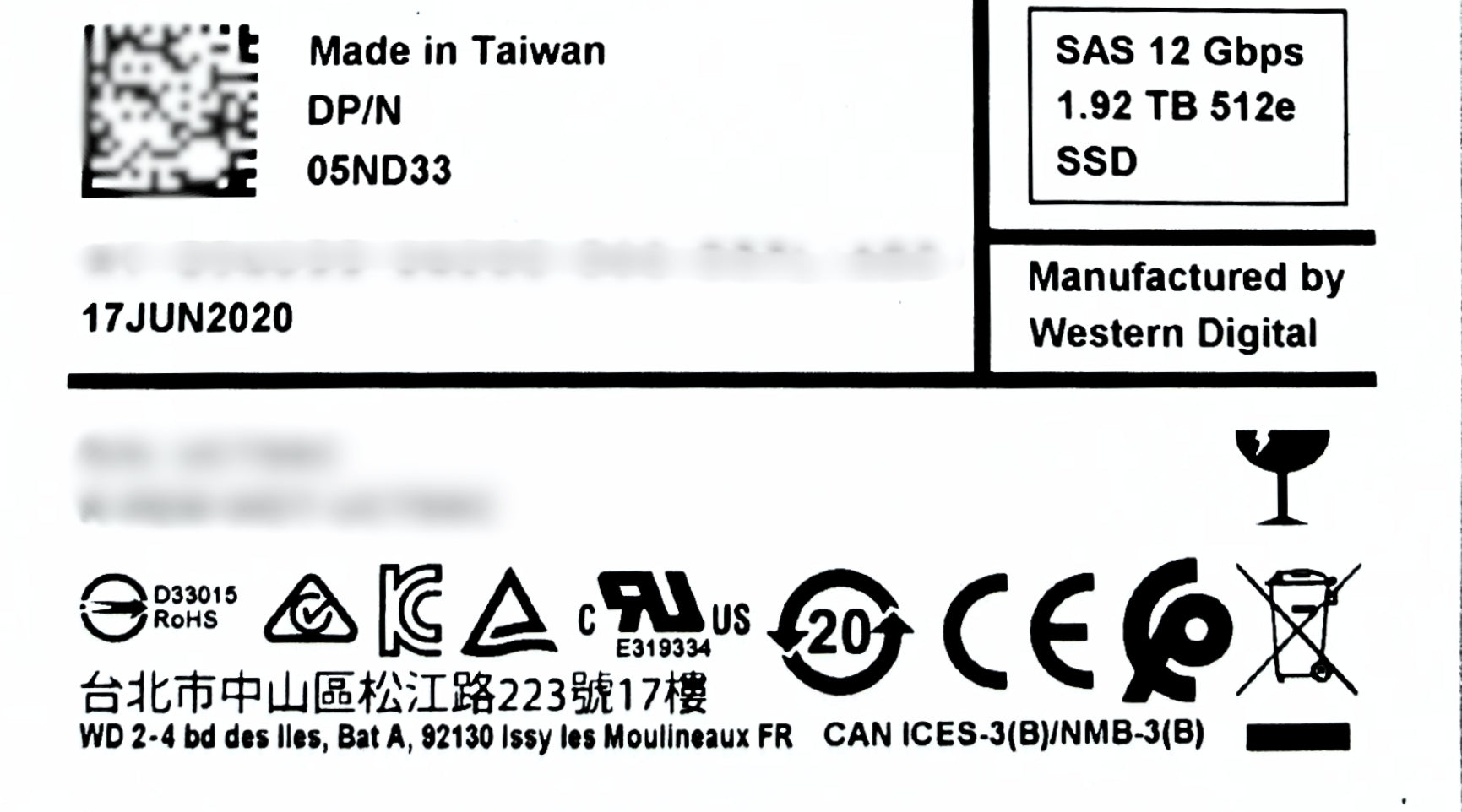 Dell 5ND33 1.92TB SSD SAS 2.5 12G RI WUSTR1519ASS200 / 0B40552