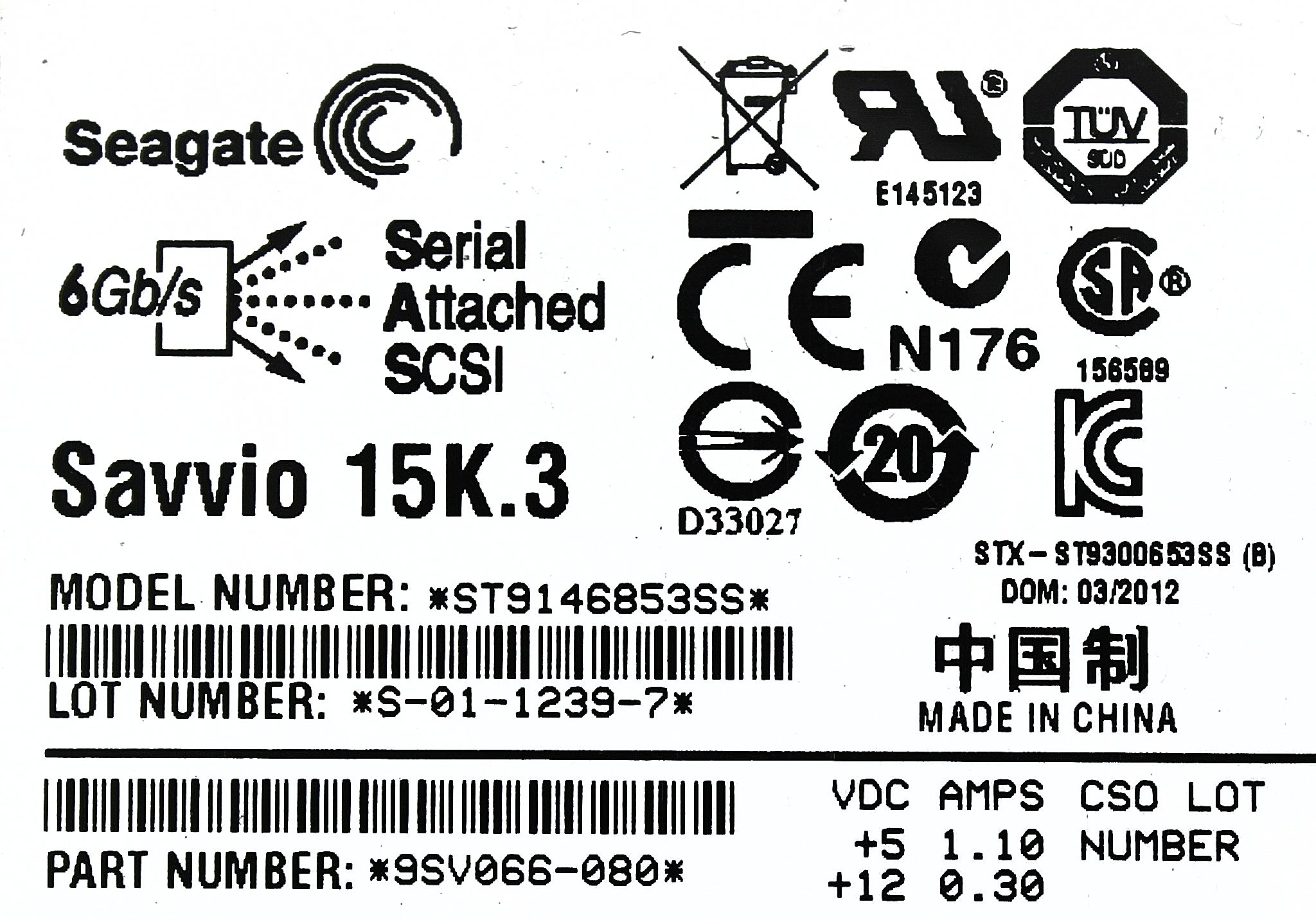 Dell 9SV066-080-CML 146GB 15K SAS 2.5 6G 9SV066-080