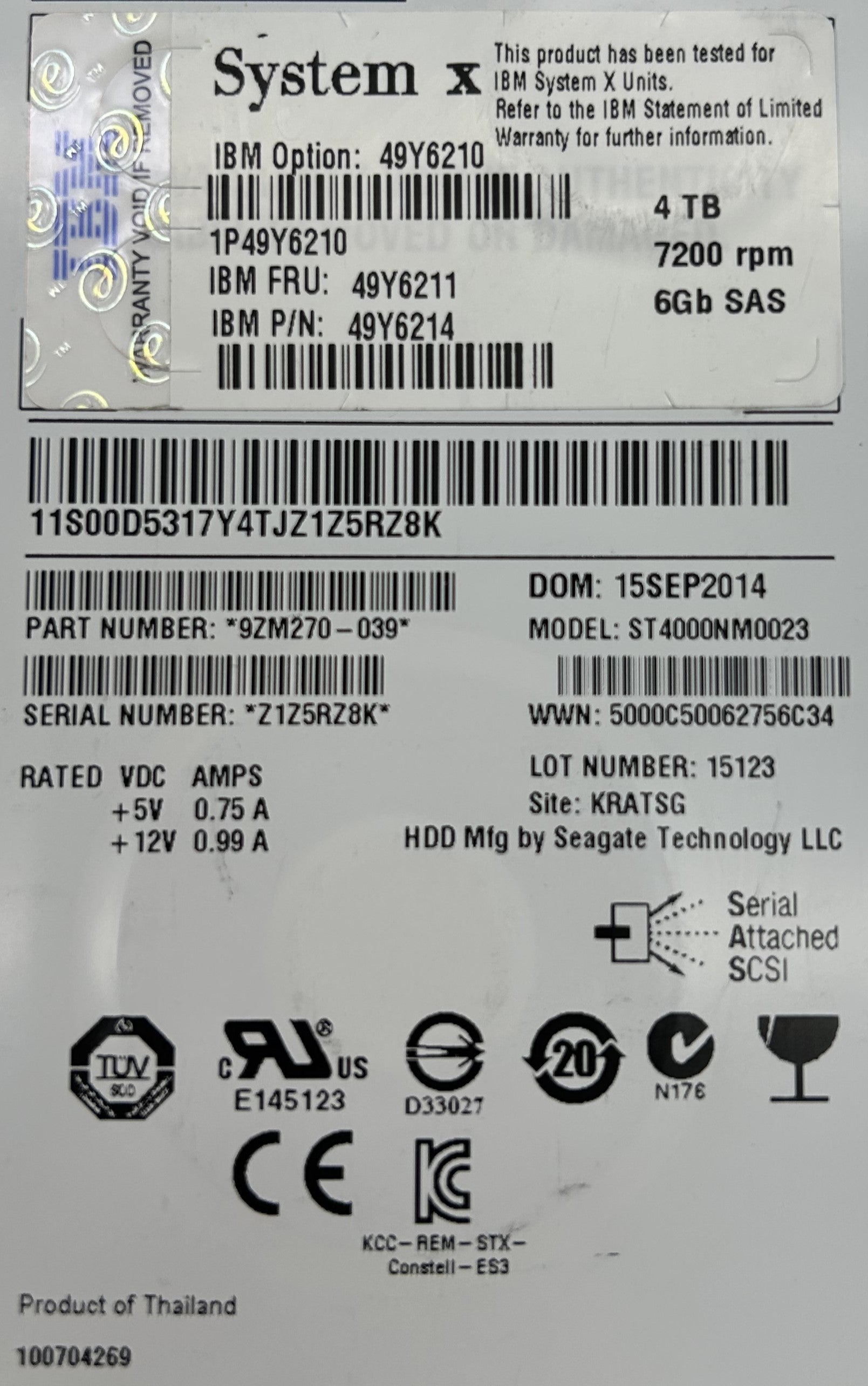 Dell 9ZM270-004 4TB 7.2K SAS 3.5 6G NL EC 9ZM270-04