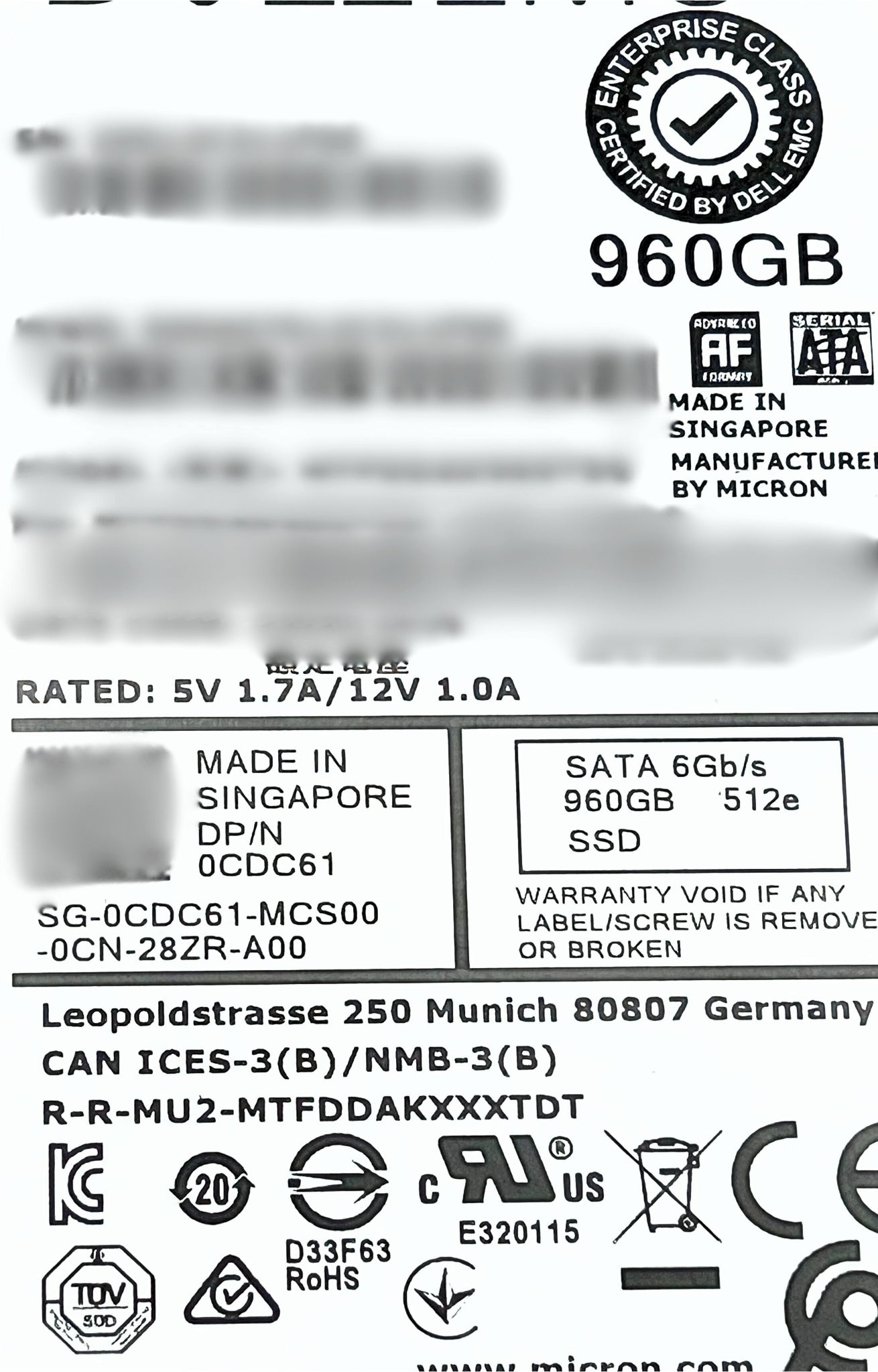 Dell CDC61 960GB SSD SATA 2.5 6G RI TLC 14G
