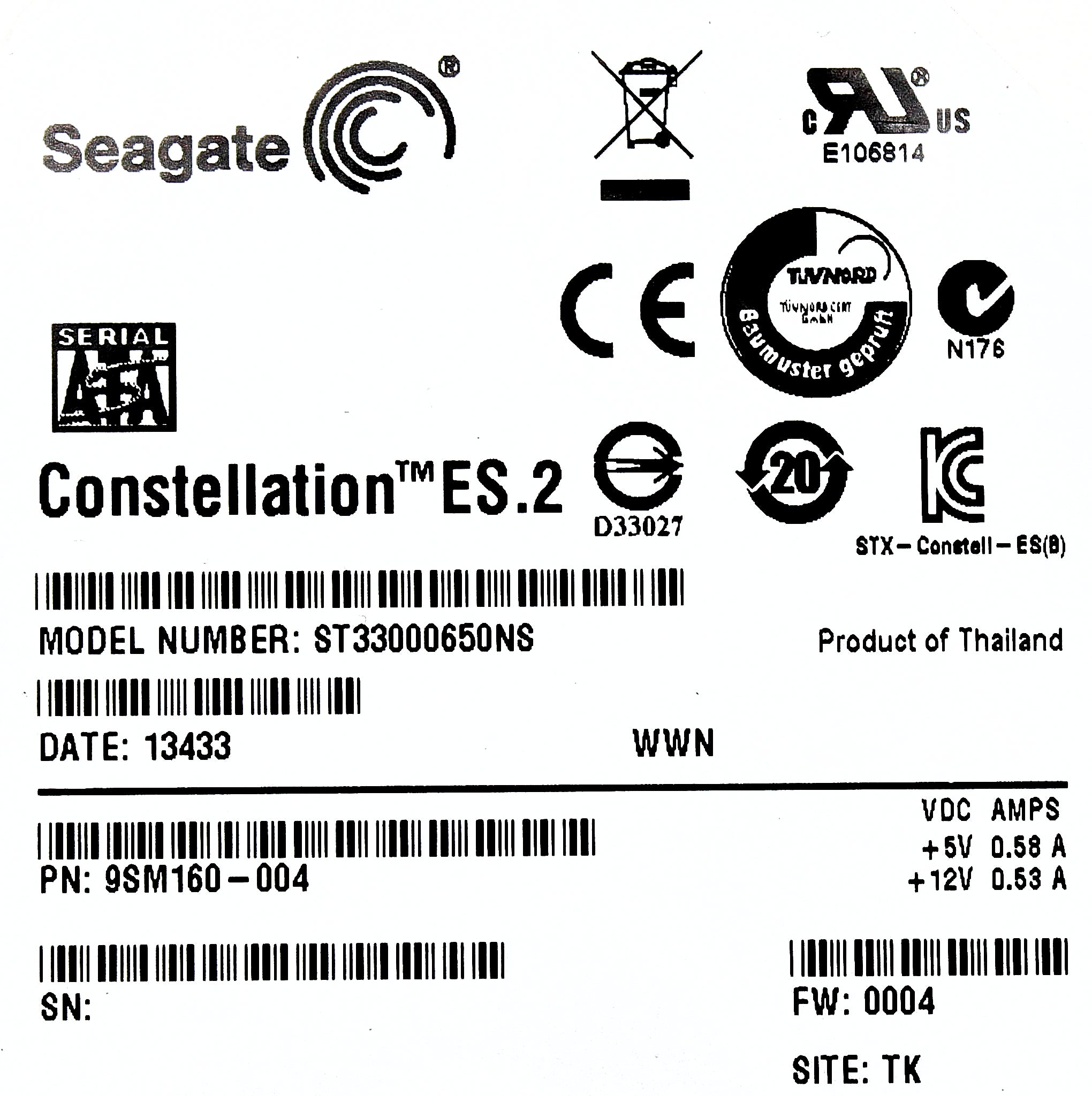 Dell ST33000650NS 3TB 7.2K SATA 3.5 6G EP ST33000650NS / 9SM160-036