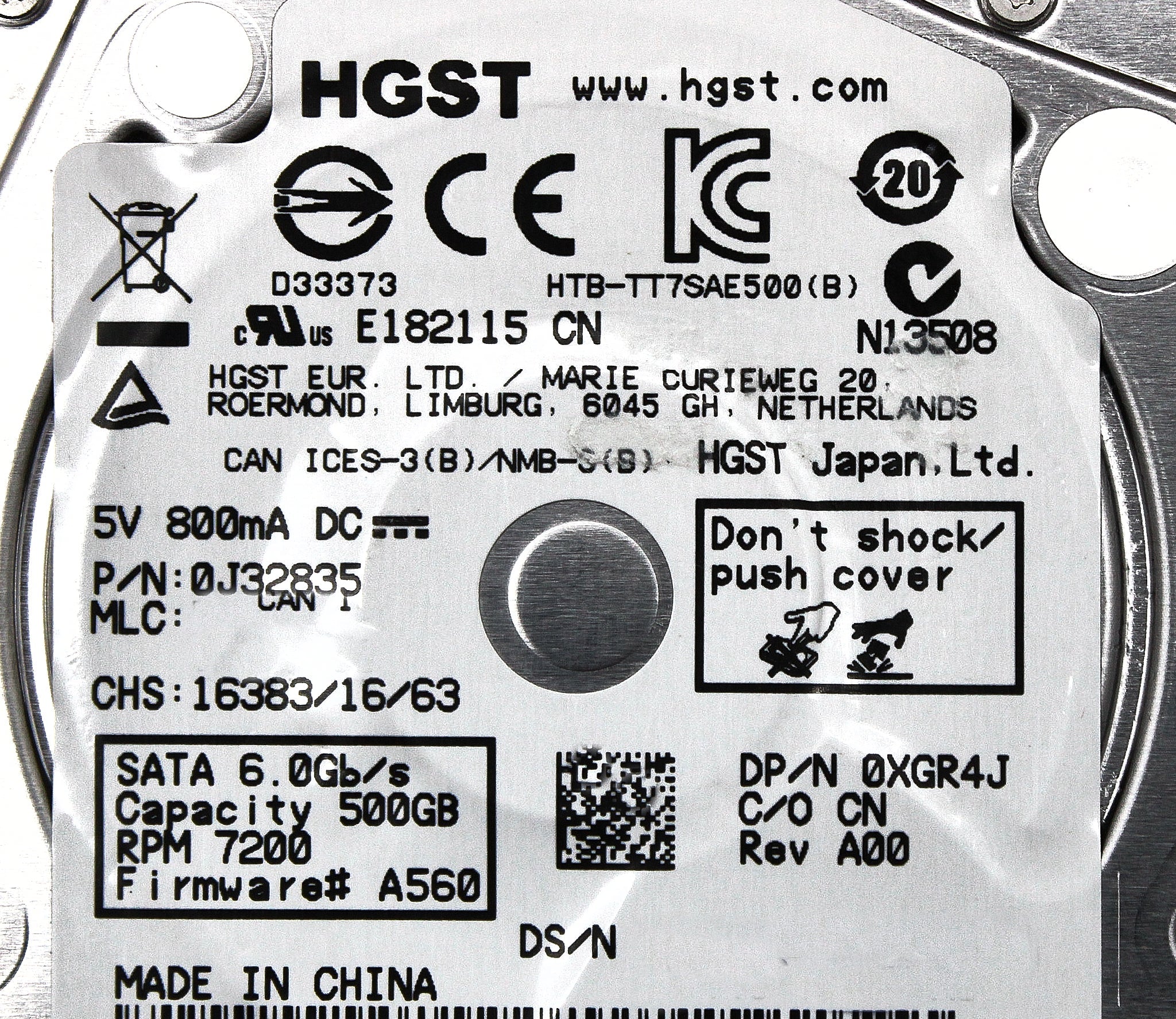 Dell XGR4J 500GB 7.2K SATA 2.5 6G 512E HDD