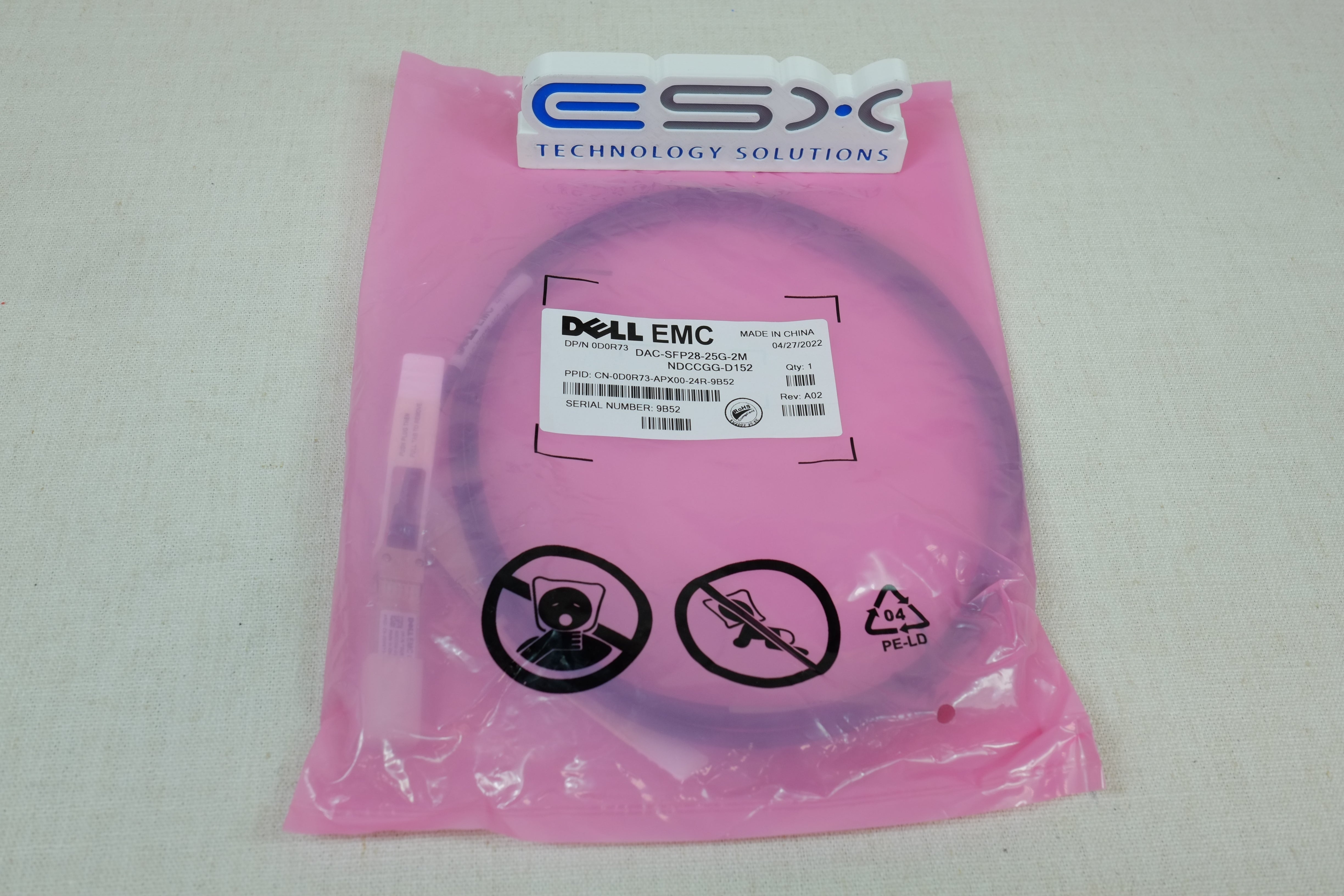New Sealed Dell Networking D0R73 2M 25GbE SFP28 DAC Passive Copper Cable