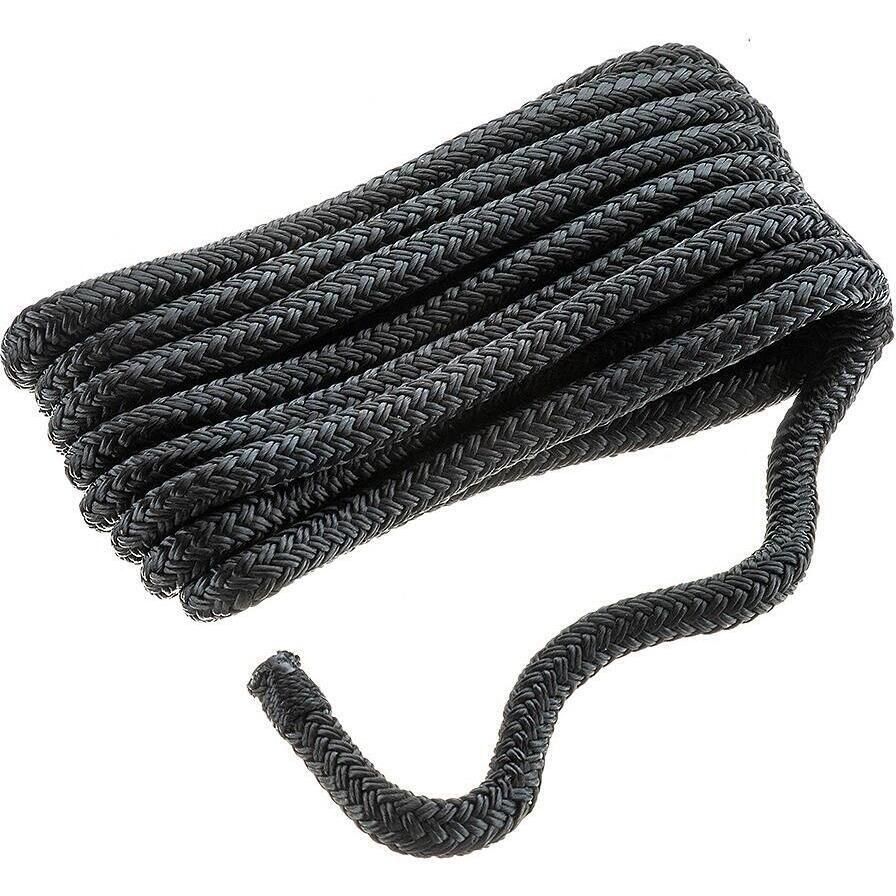 Seachoice 40501 Double-Braid Nylon Dock Line w/ Eye Splice, Pre-Shrunk, Heat Stabilized, 3/8 In. X 10 Ft., Black