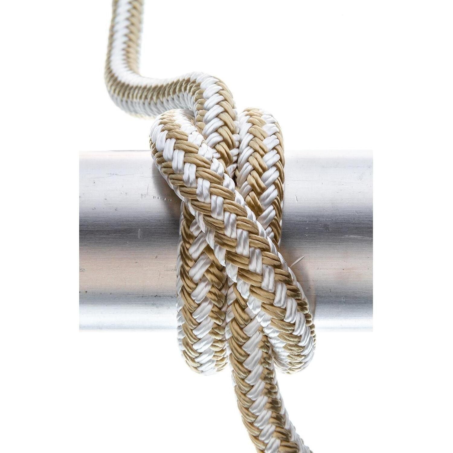 Seachoice Double-Braid Nylon Dock Line w/ Eye Splice, Pre-Shrunk, Heat Stabilized, 3/8 In. X 25 Ft., Gold White