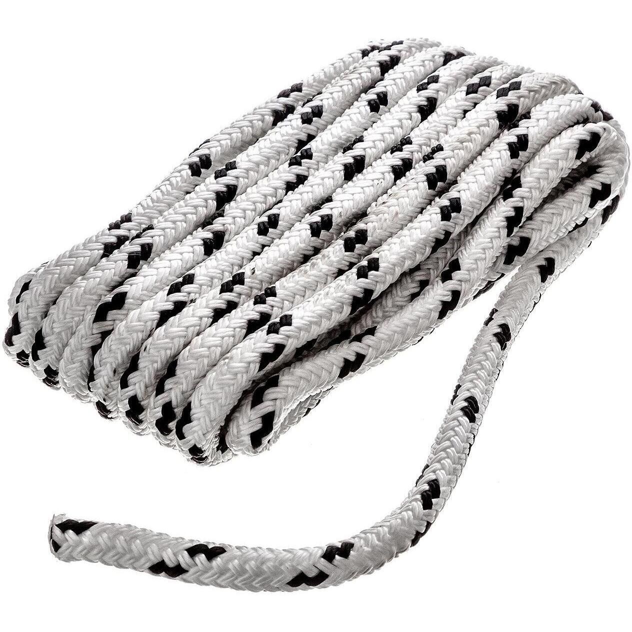 Seachoice 42401 Double Braided 100% MFP Dock Line 3/8" x 15' White w/Black, Tracer