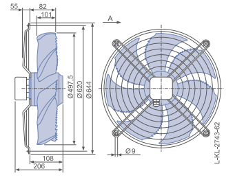 FN050-SDW.4F.A7P1 ZIEHL-ABEGG Axial Fan 3~400V 0.29/0.15kW 0.74-0.36A 880/590rpm