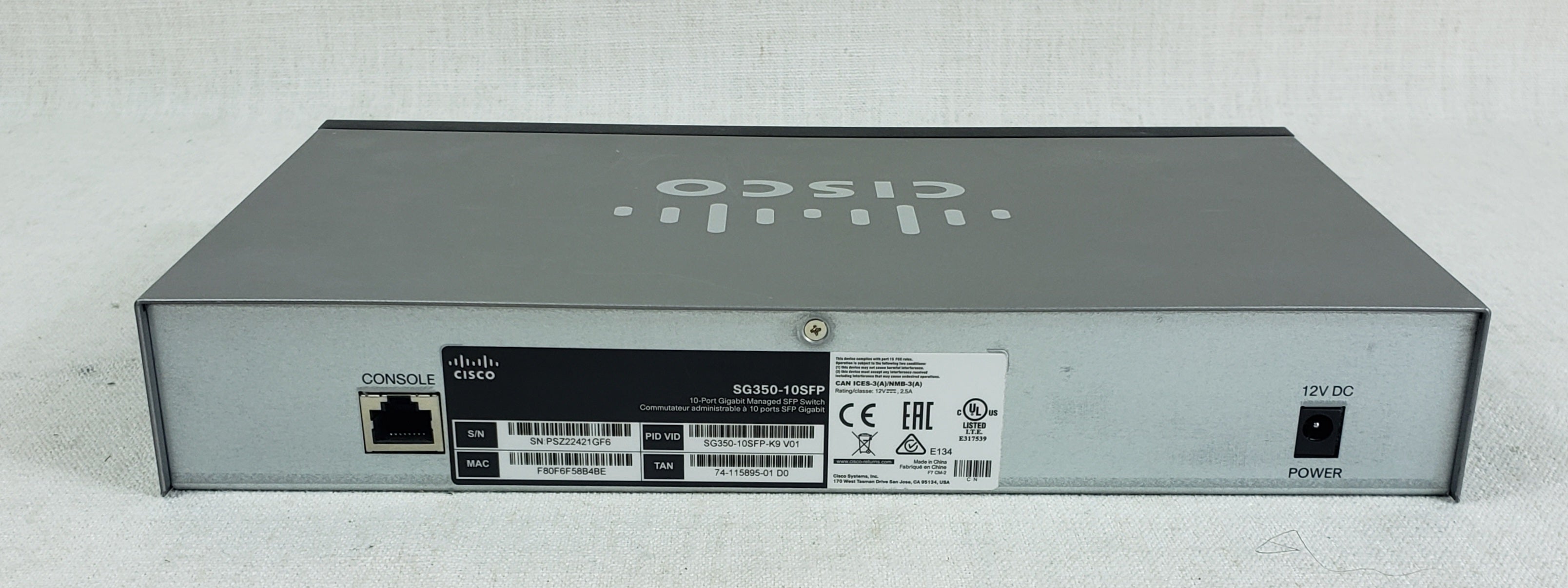 Cisco SG350-10SFP-K9 8x GbE SFP Ports 2x Combo Ethernet Network Switch No AC
