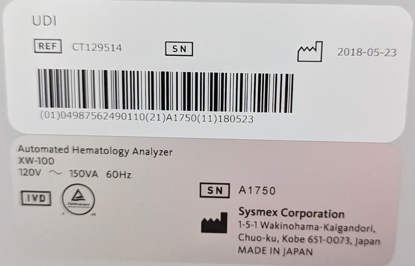 Sysmex XW-100 Automated Hematology Analyzer | No waste container | CT129514