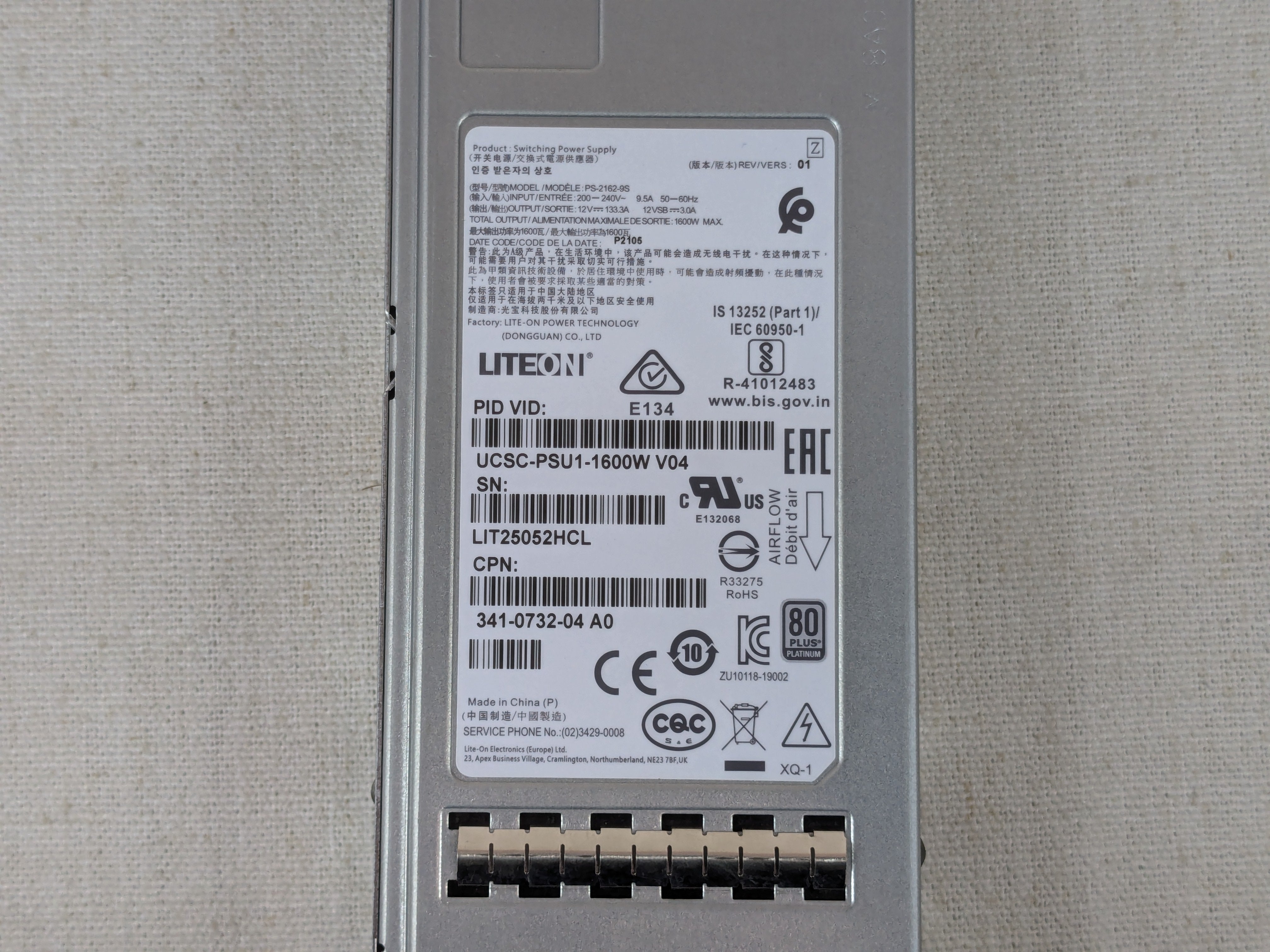 Cisco UCSC-PSU1-1600W 1600W 200-240V AC Power Supply Module C240 M5