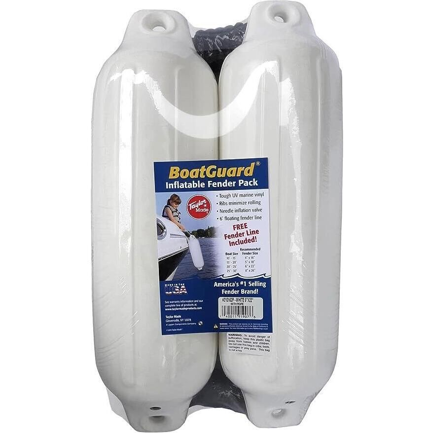 Taylor Made Products 310152P Taylor 2Pk Boatguard Fenders W/Fender Line, White, 5" x 18"