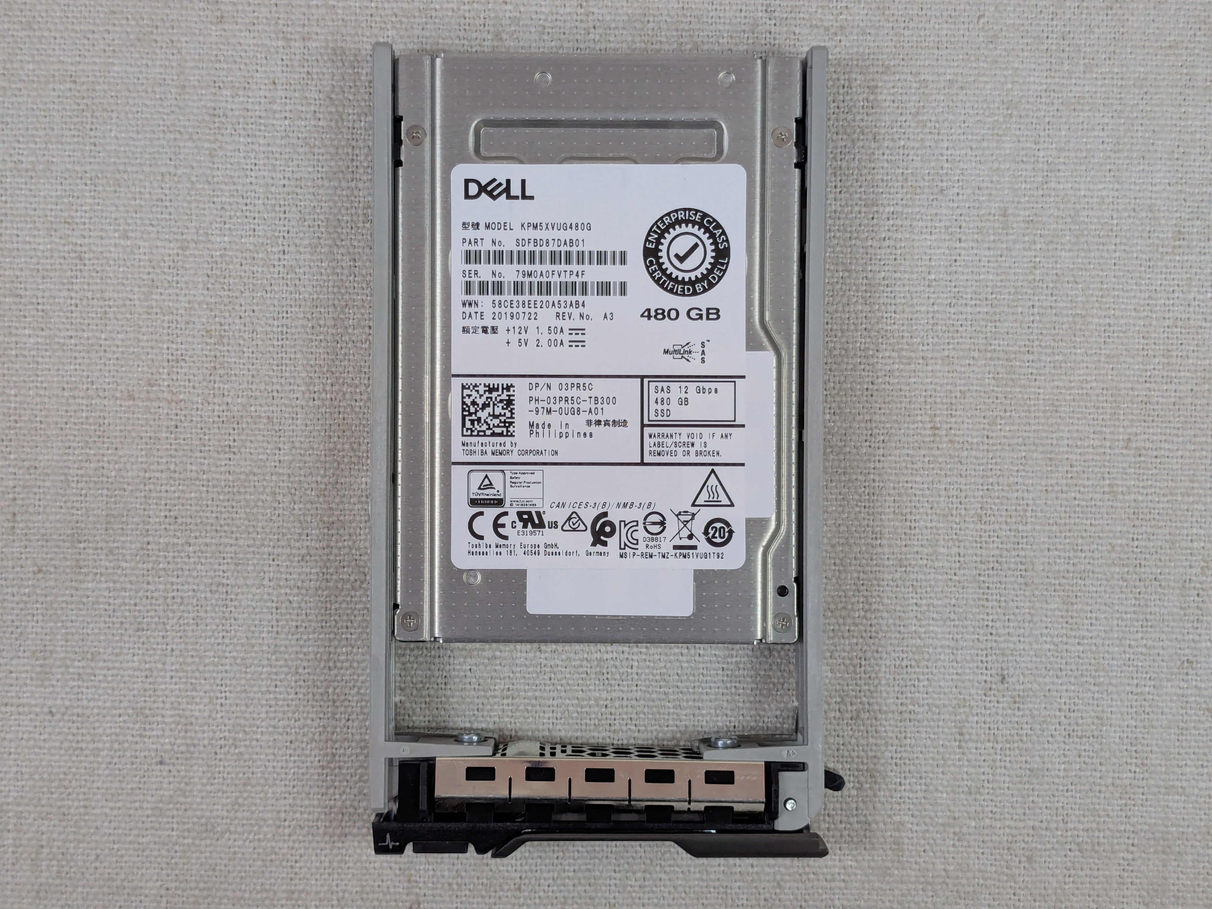 Dell 3PR5C 480GB 12Gb/s 2.5" SAS Mix Use SSD KPM5XVUG480G w/ 13G Tray