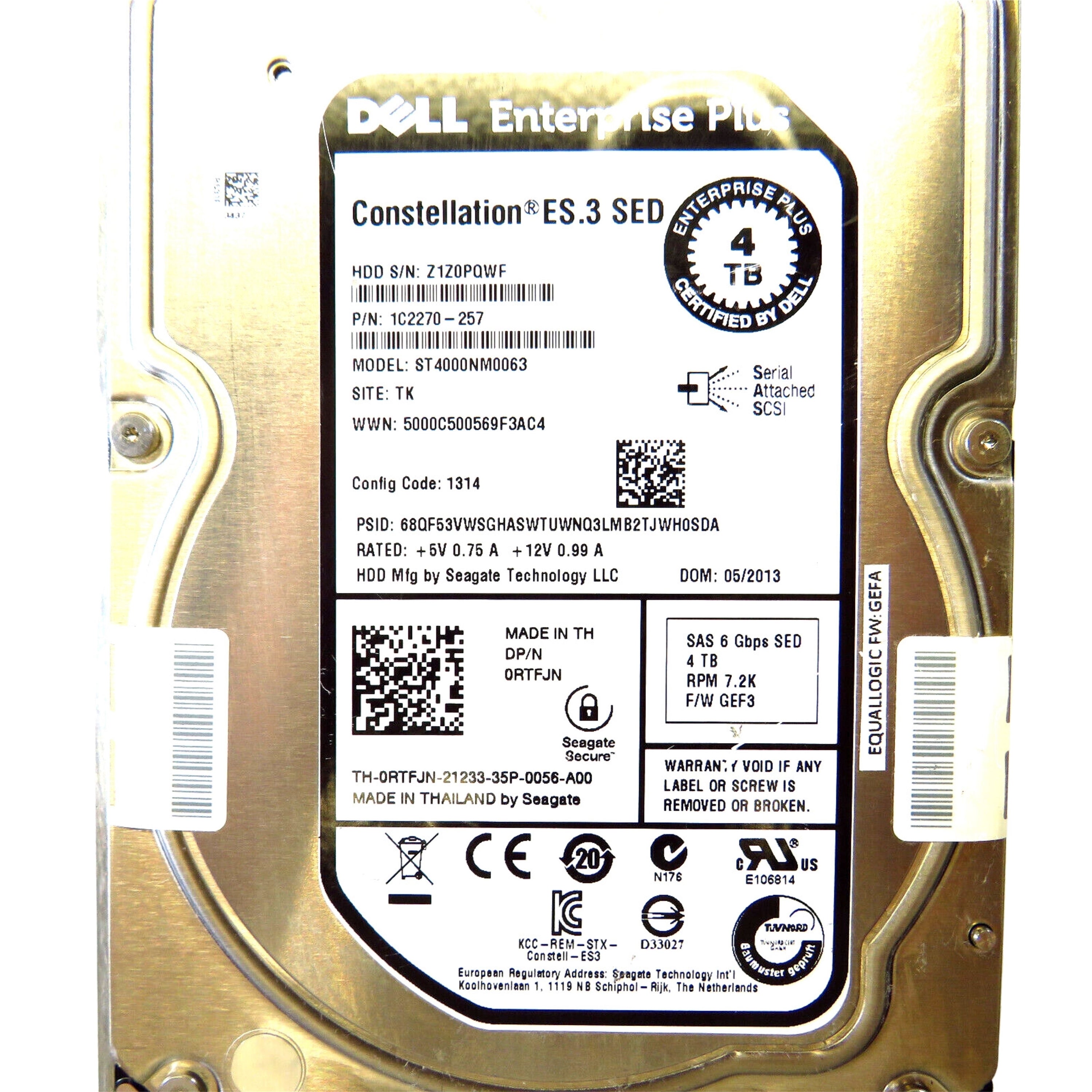 Dell RTFJN 3.5" 4TB 7200RPM SAS 6Gb/s Hard Disk Drive (HDD), Silver (Refurbished)