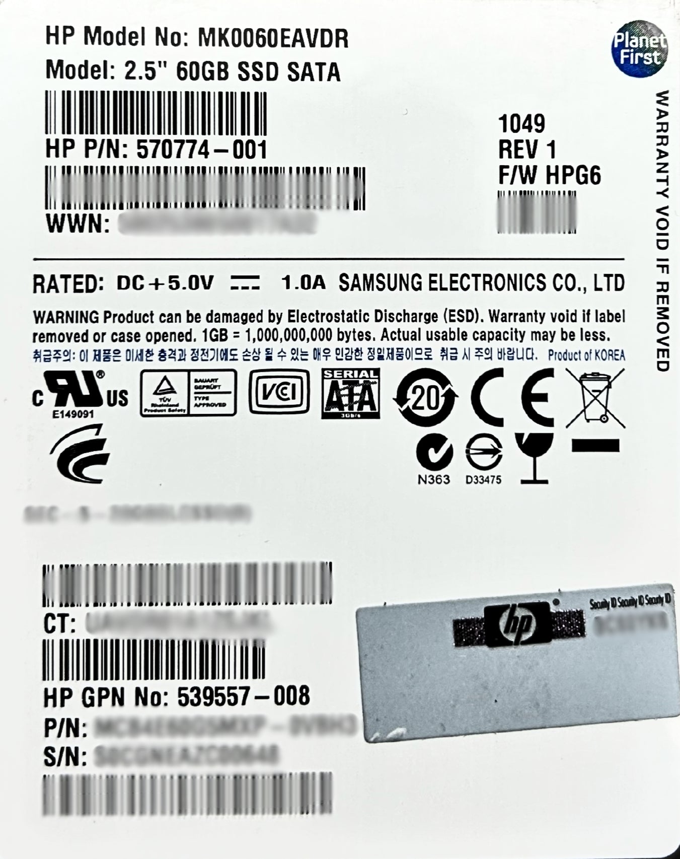 HP 570774-001 60GB SATA SSD SFF-SAM