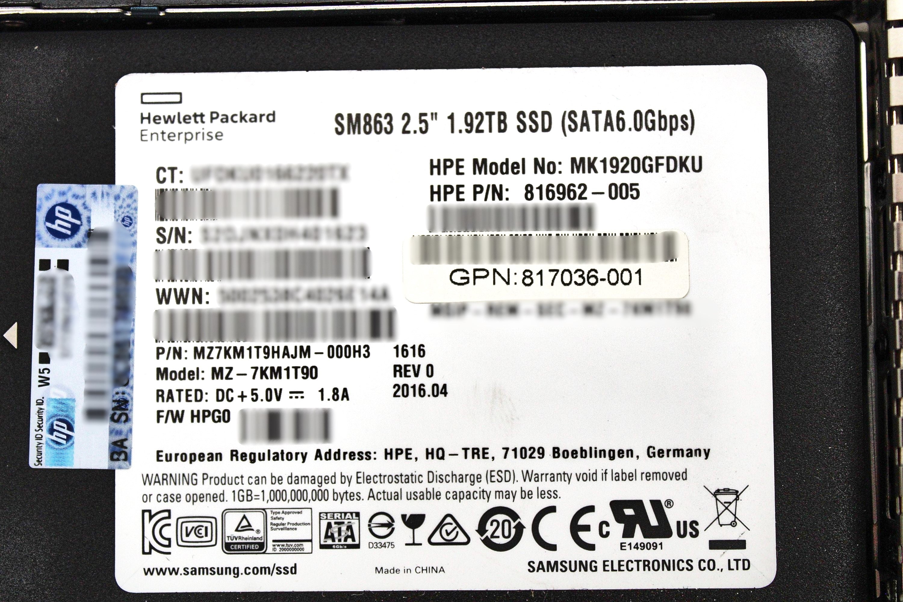 HP 817011-B21 1.92TB 6G SATA 2.5 MU DS SC SSD HDD
