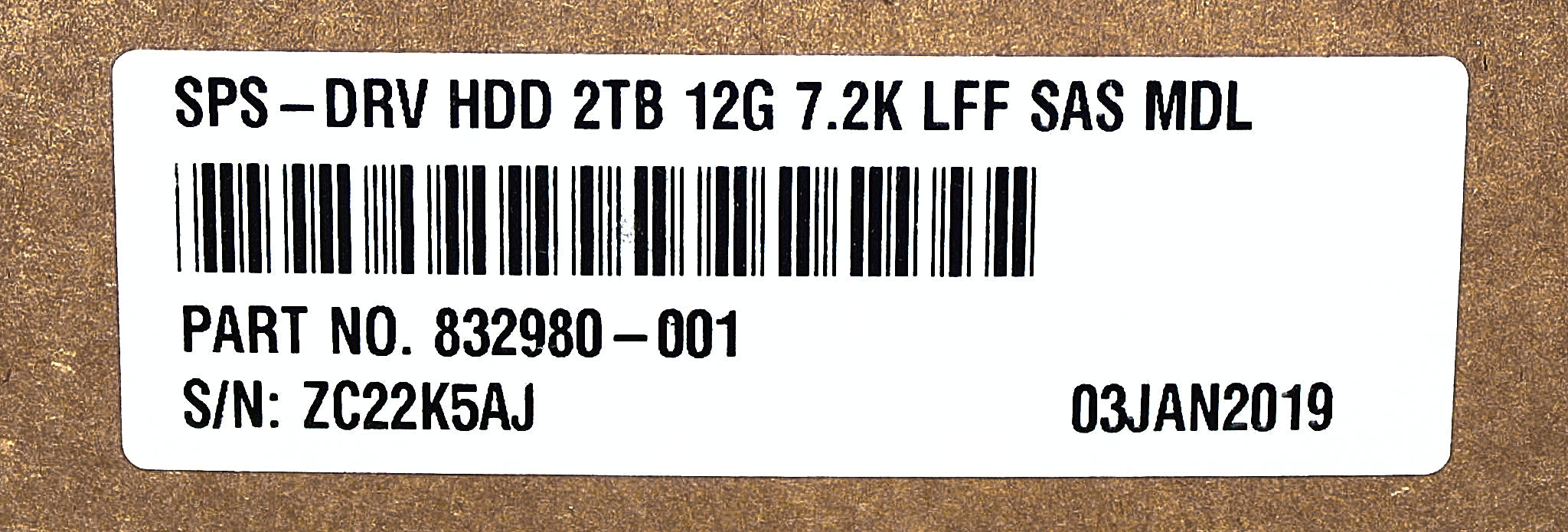 HP 832980-001 2TB 12G 7.2K LFF SAS MDL HDD
