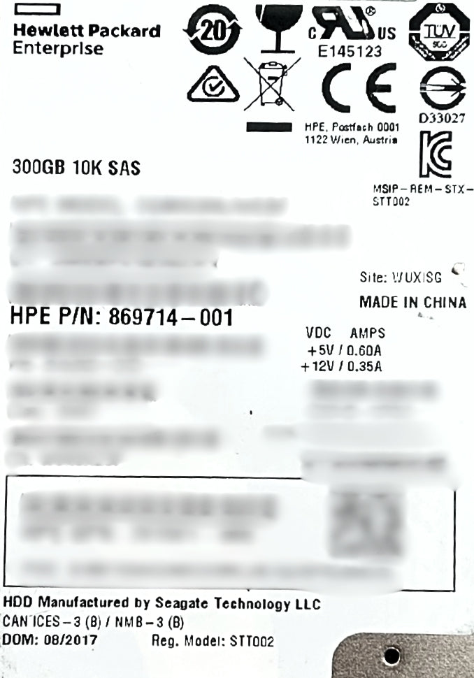 HP 869714-001 300GB 12G 10K SC SFF SAS Hard Disk Drive 2.5 Inch