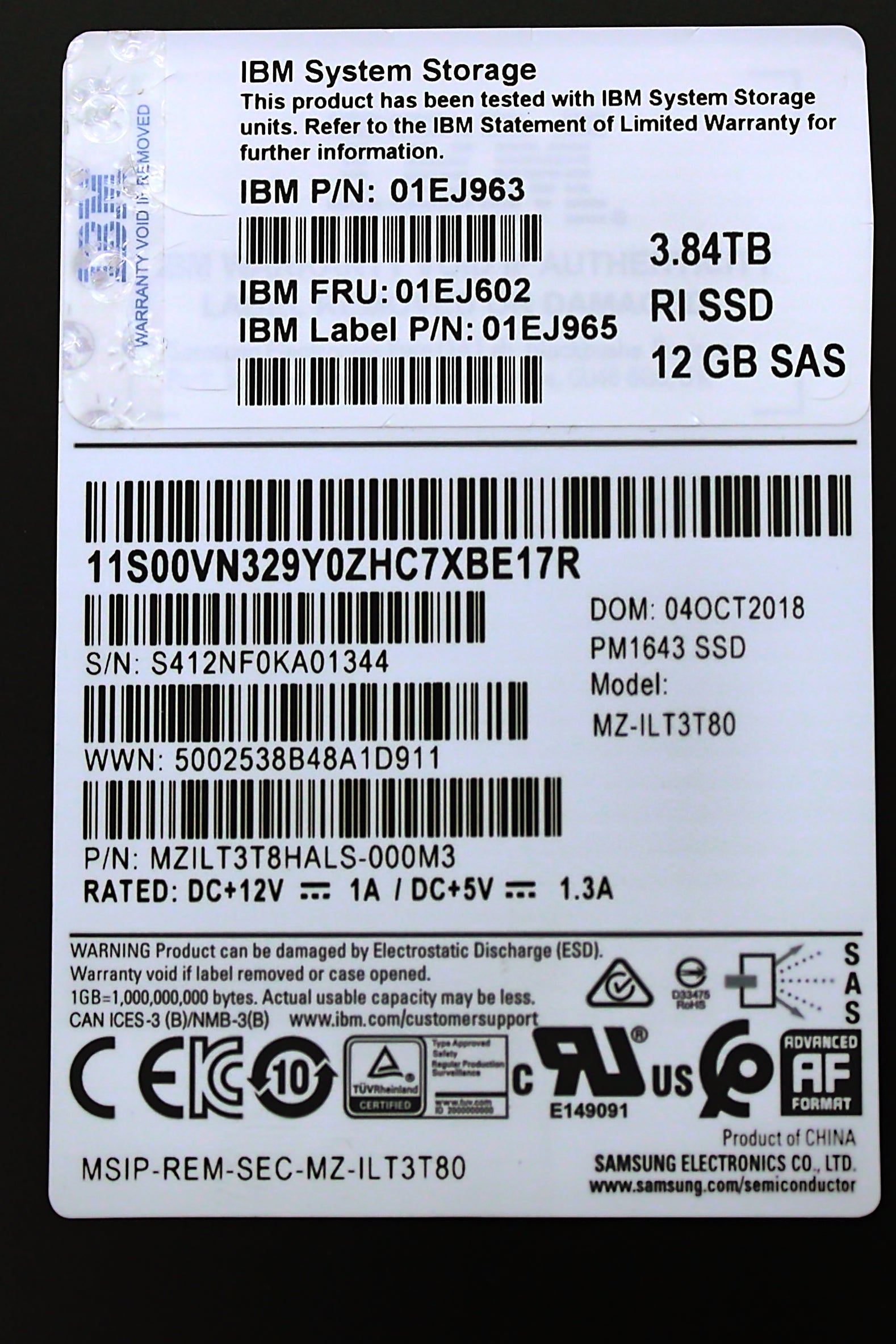 IBM 01EJ602 3.84TB 2.5' FLASH DRIVE