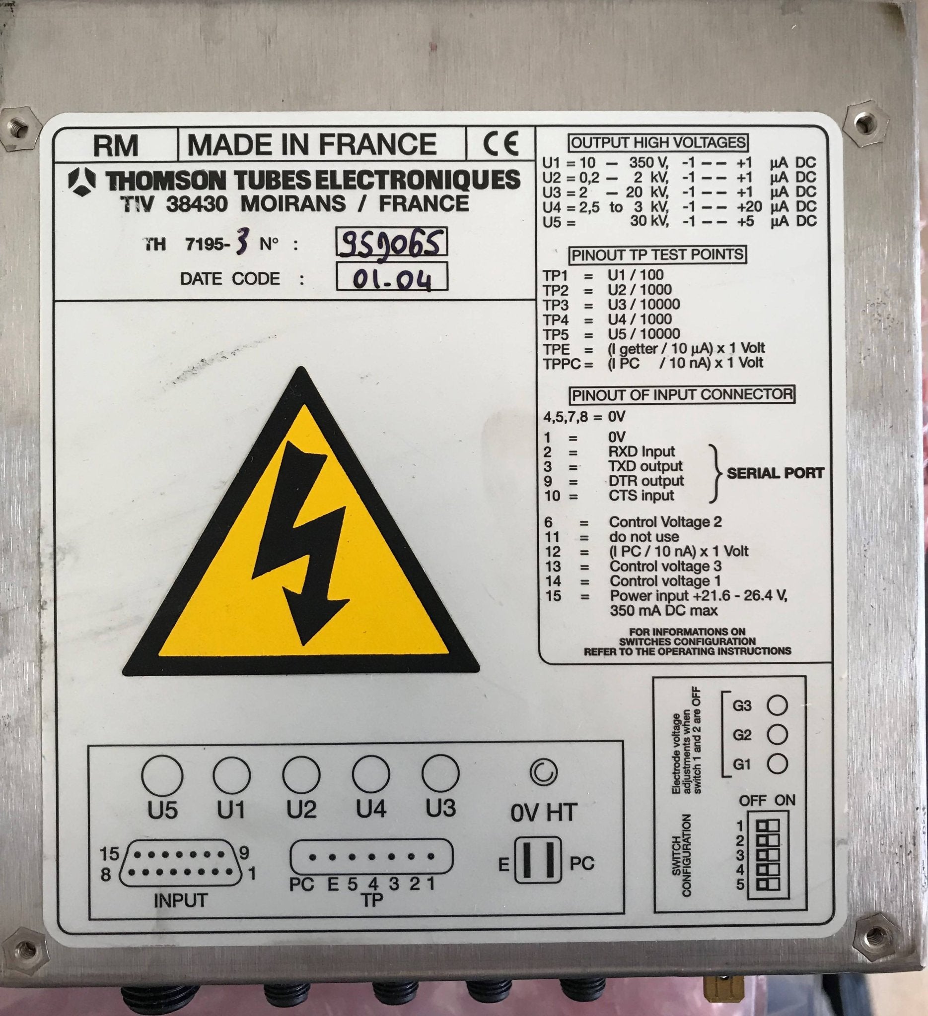 Thales TH-7195-3 - Image Intensifier HV Power Supply Label | Alo Tech Solutions