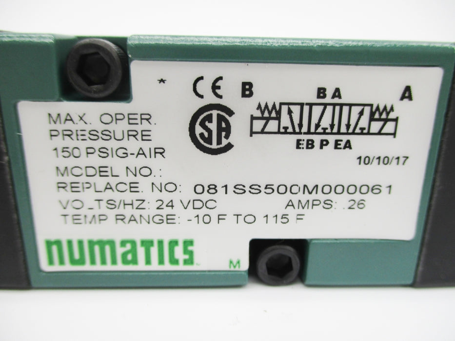 NUMATICS 081SS500M000061 24VDC .26A 150PSI NSNP