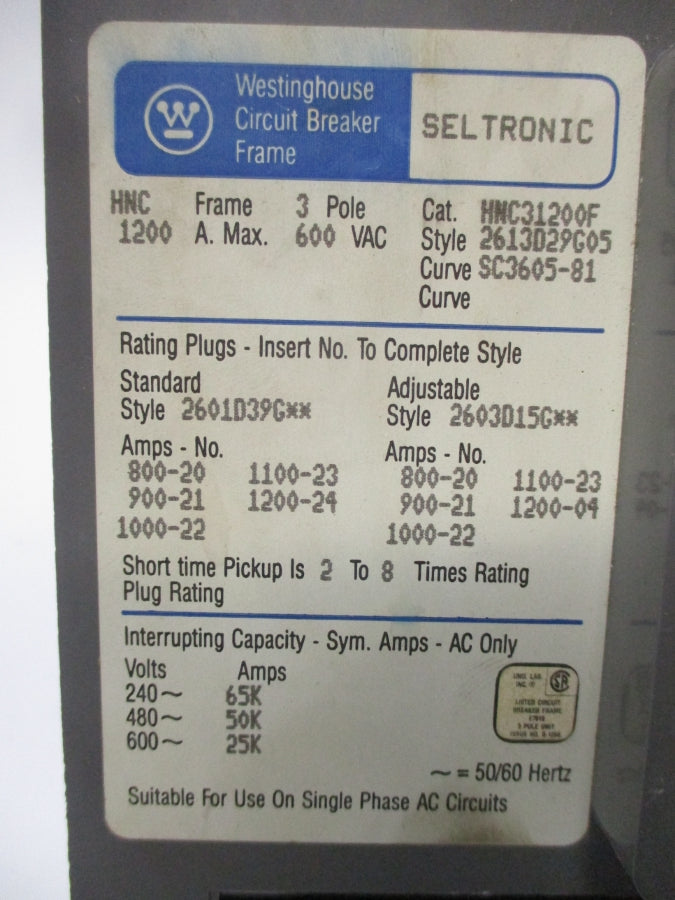 WESTINGHOUSE HNC31200F 2613D29G05 600VAC 1200A UNMP