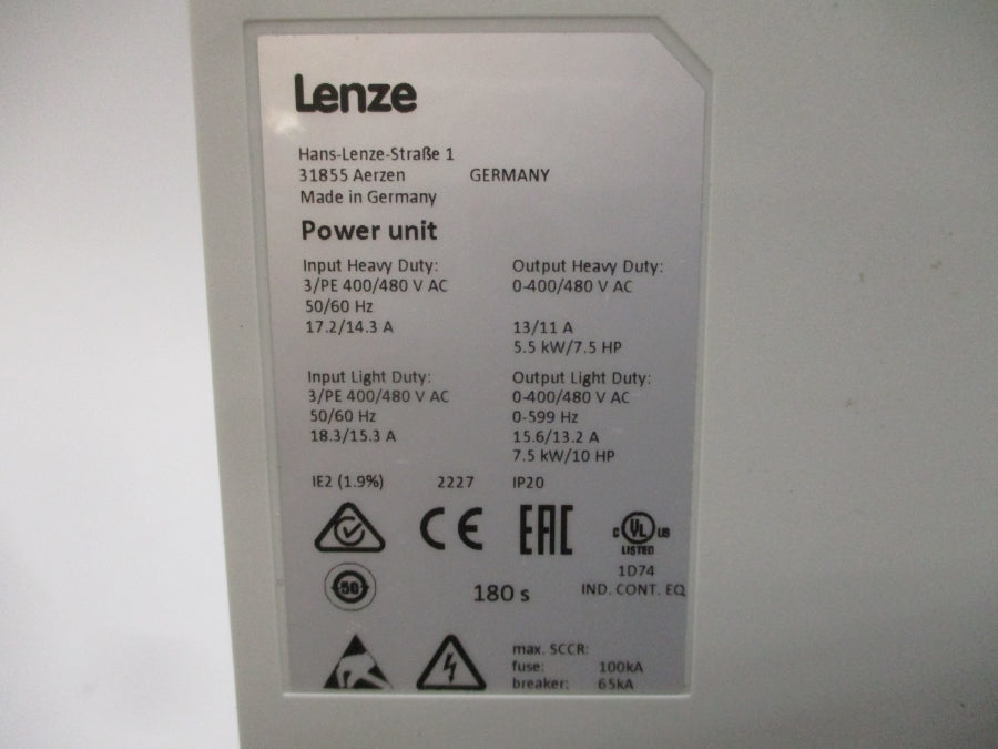 LENZE I5DAE255F10V10000S 400/480VAC 17.2/14.3A NSMP