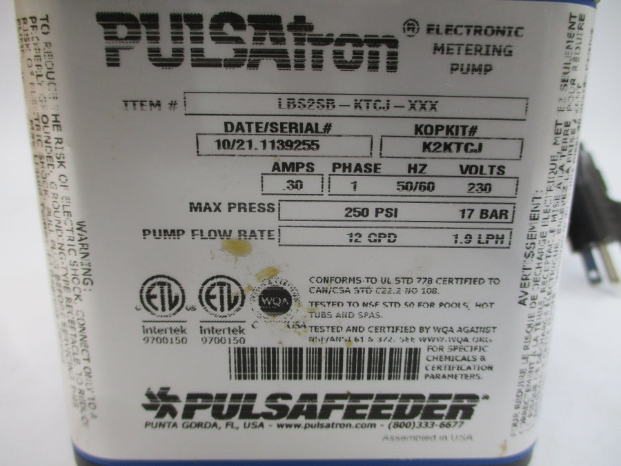 PULSAFEEDER LBS2SB-KTCJ-XXX 230V .30A 250PSI NSMP