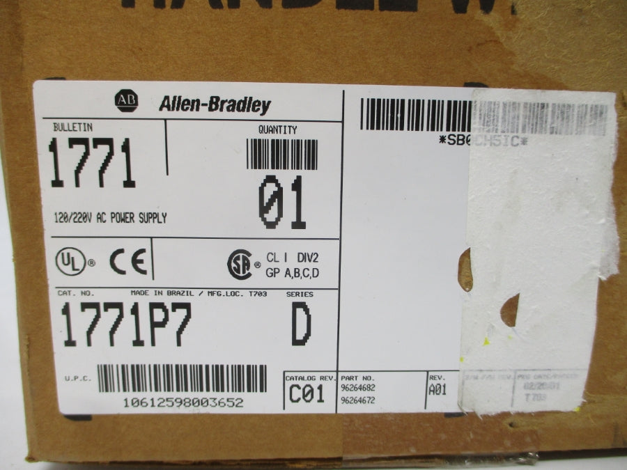 ALLEN BRADLEY 1771-P7 SER. D 120/220VAC 2.00/1.30A REV. C01 NSMP