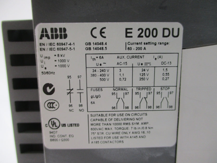 ABB E200DU200 1SAX511001R1101 500V 60-200A NSMP