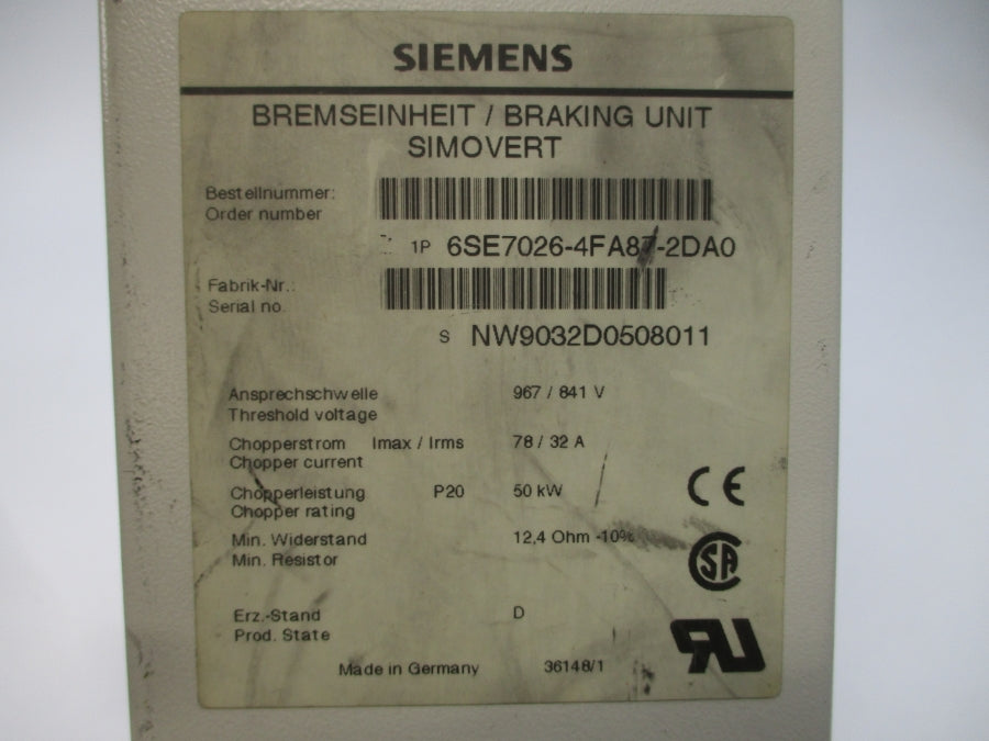 SIEMENS 6SE7026-4FA87-2DA0 967/841V 78/32A UNMP