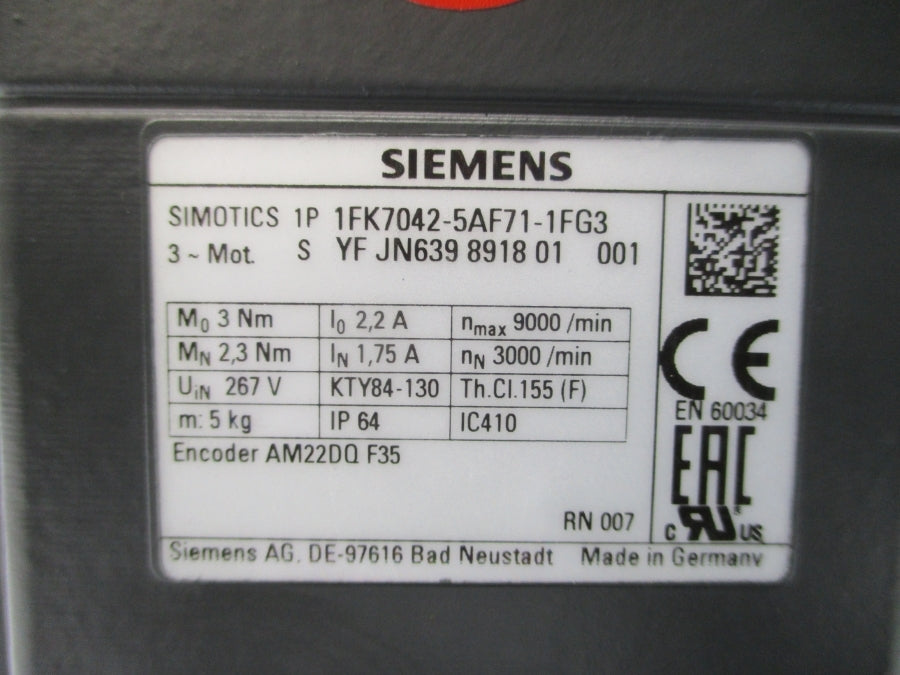 SIEMENS 1FK7042-5AF71-1FG3 267V 2.2/1.75A NSNP