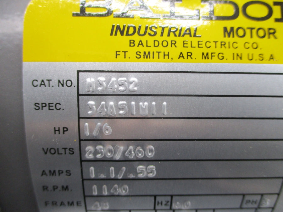 BALDOR M3452 34A51W11 230/460V 1.1/.55A NSNP