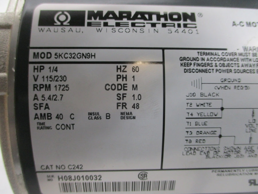 MARATHON ELECTRIC 5KC32GN9H C242 115/230VAC 5.4/2.7A NSMP