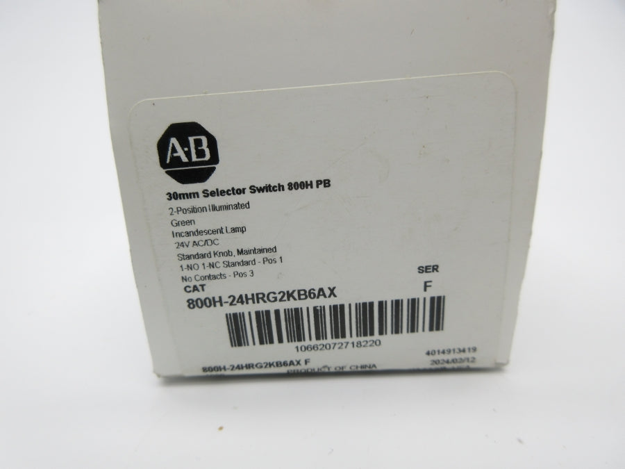 ALLEN BRADLEY 800H-24HRG2KB6AX SER. F 24VAC/DC (WH) NSMP
