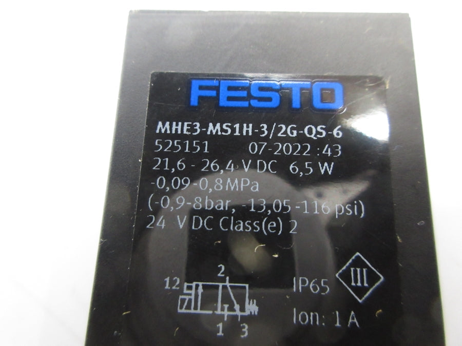 FESTO MHE3-MS1H-3/2G-QS-6 525151 21.6-26.4VDC NSNP