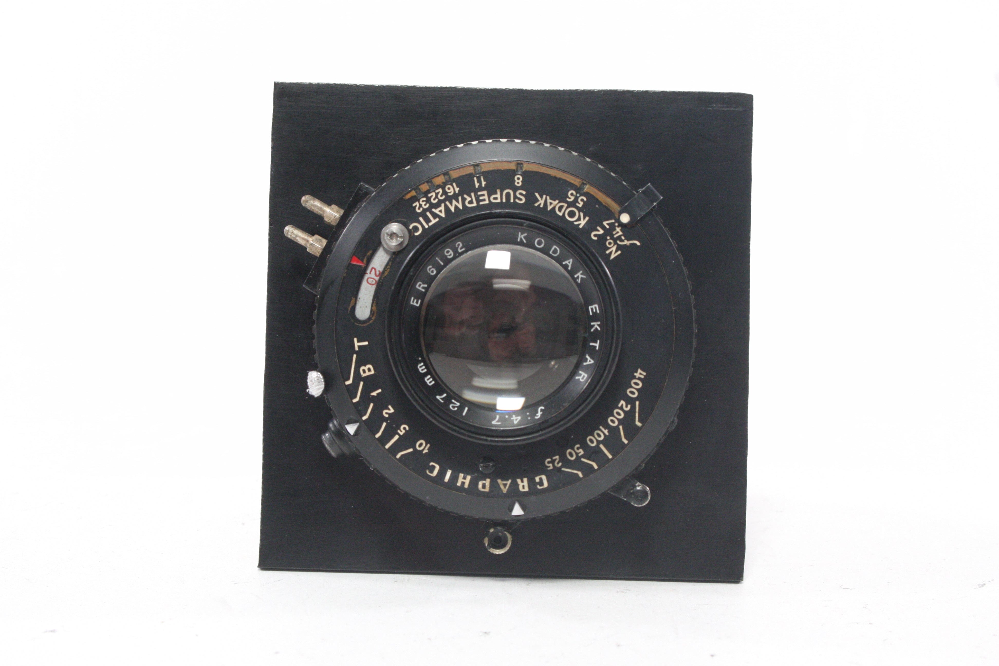 Kodak Ektar 127mm f/4.7 Lens with No. 2 Supermatic Shutter on 3.25x3.25 Lens Board