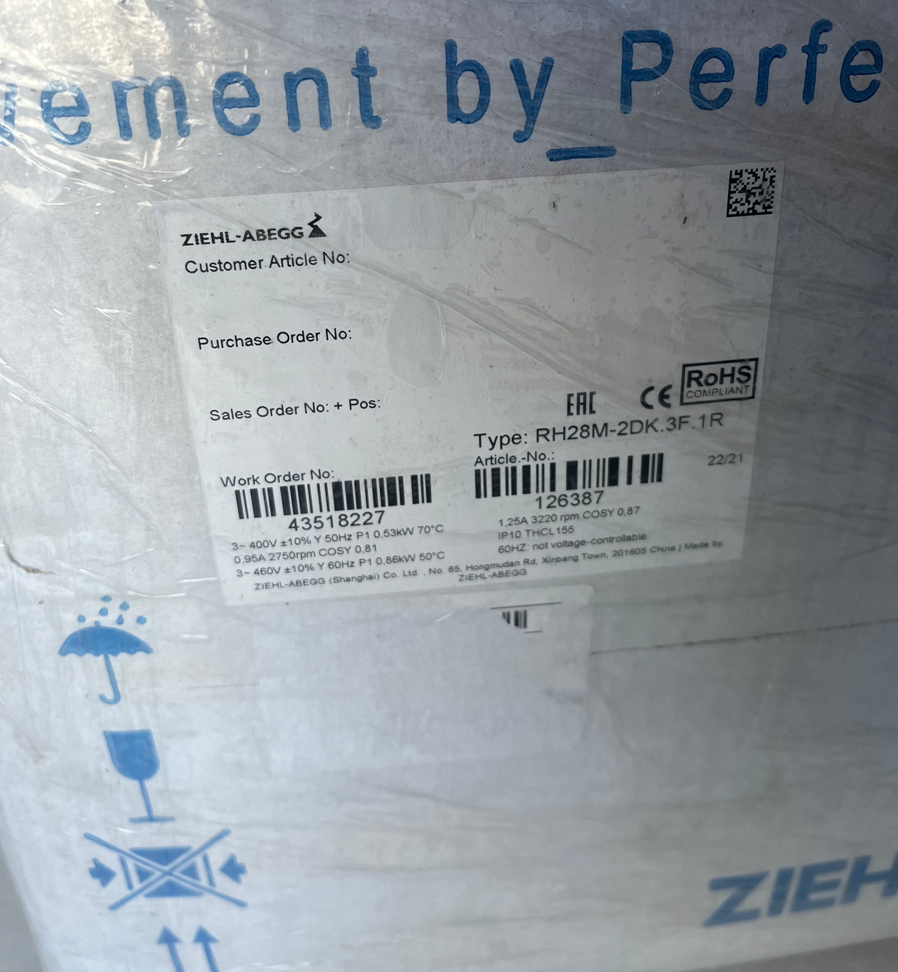 RH28M-2DK.3F.1R MK092-2DK.10.U ZIEHL-ABEGG centrifugal fan for Siemens 6ES70 VFD Inverters Fan