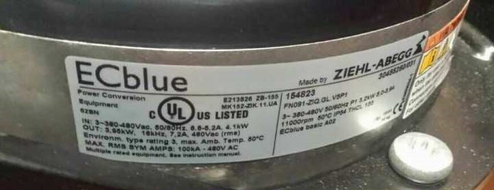 FN091-ZIQ.GL.V5P1 ZIEHL-ABEGG Axial Fan 3~380/480V 3.5kW 5.0/3.9A 1130rpm