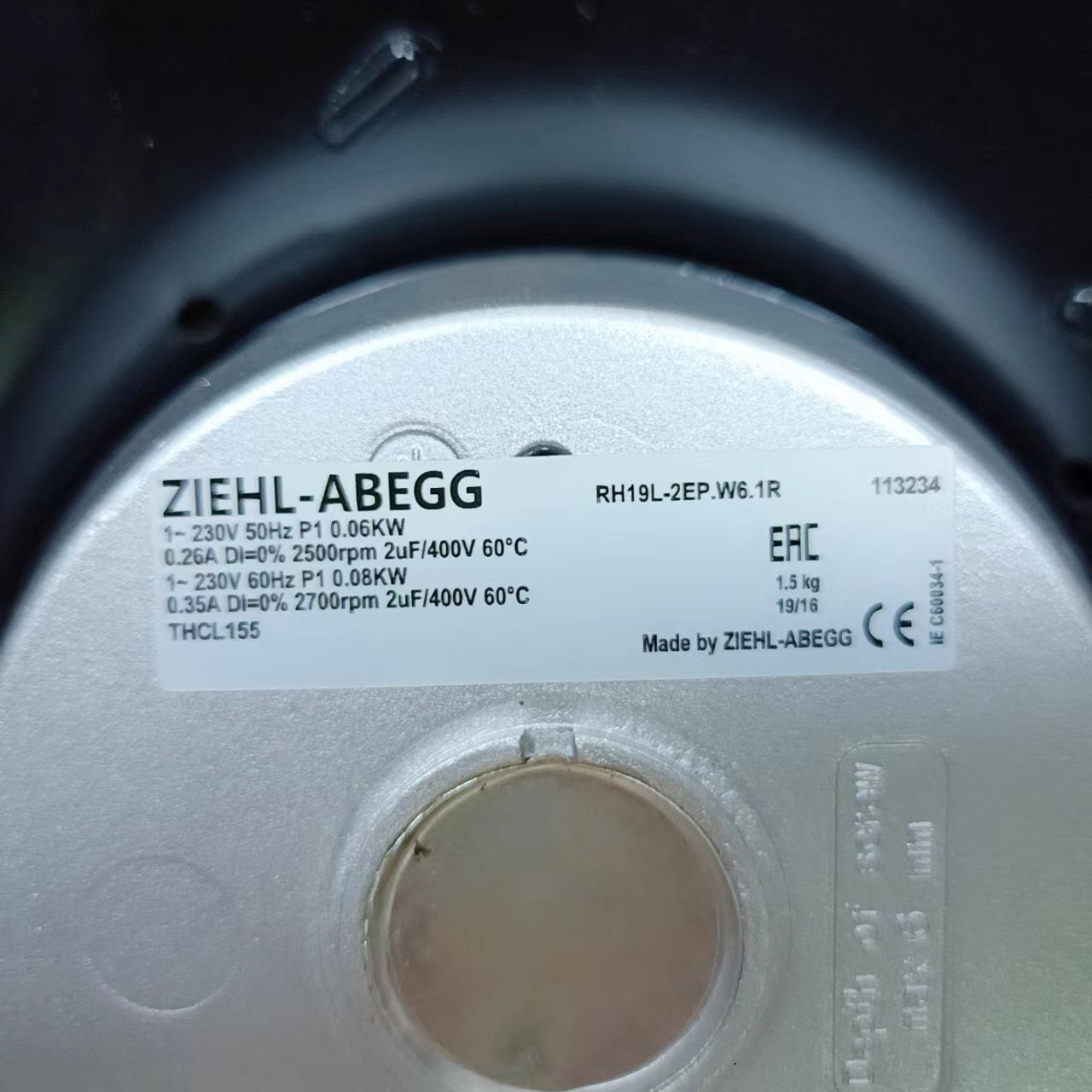 Brand new RH19L-2EP.W6.1R  ZIEHL-ABEGG centrifugal fan 1-230V 50HZ