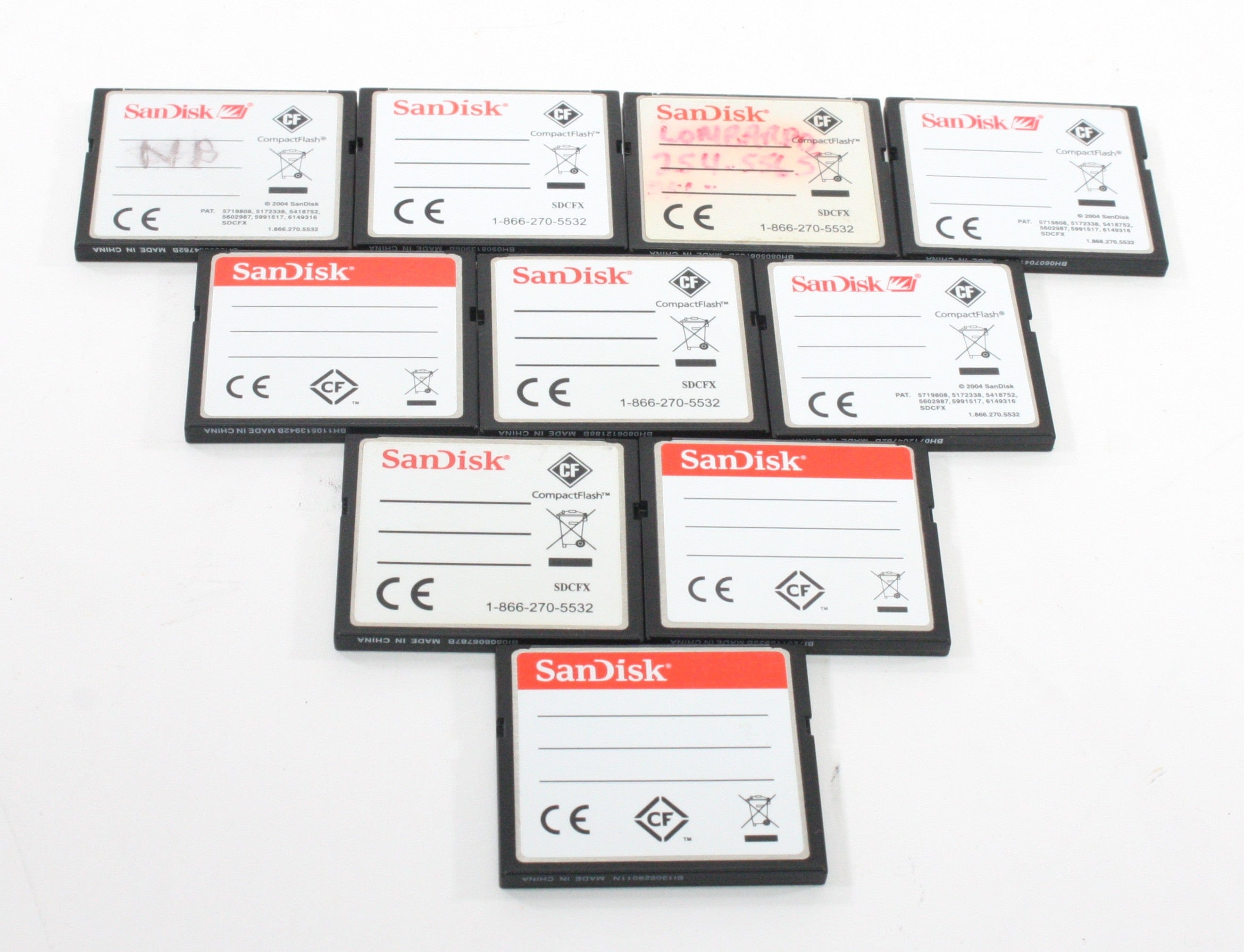 Lot of 10 SanDisk CompactFlash Memory Cards (3 - 8GB/7- 4GB)