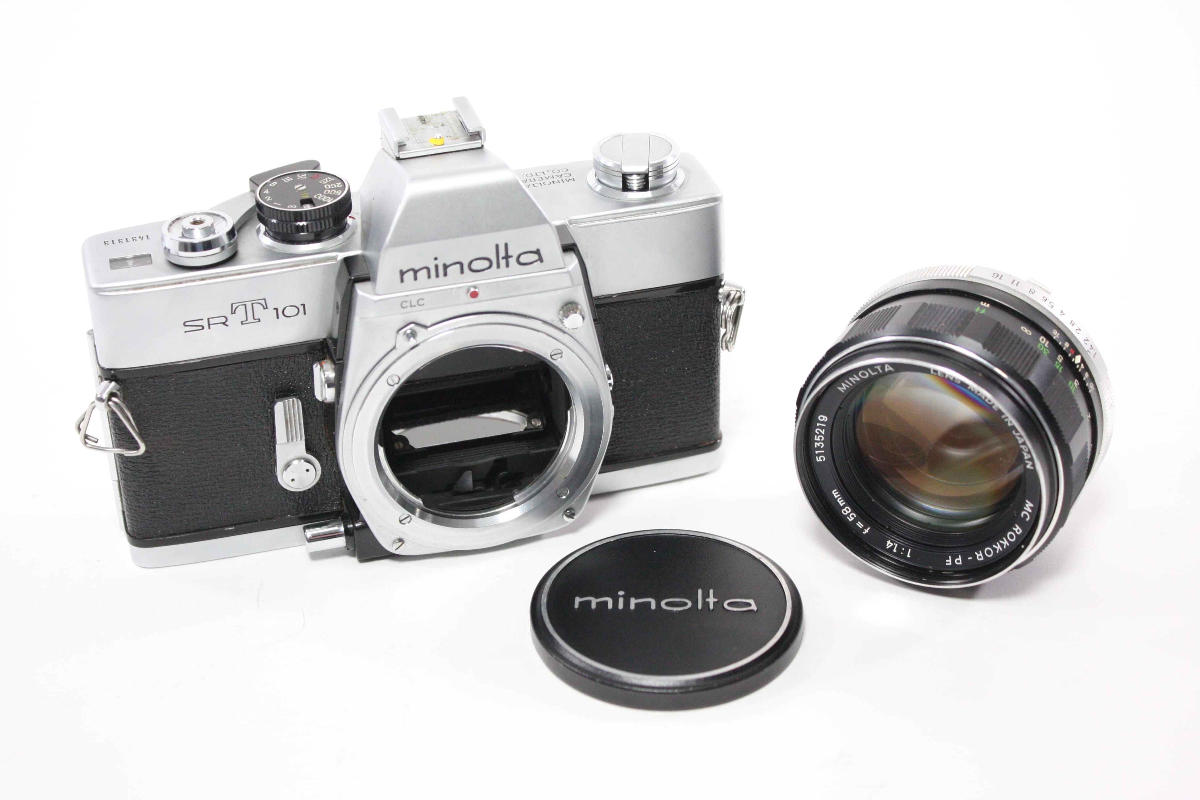 Minolta SRT101 35mm SLR Camera with 58mm f/1.4 MC Rokkor-PF Lens for MD Mount