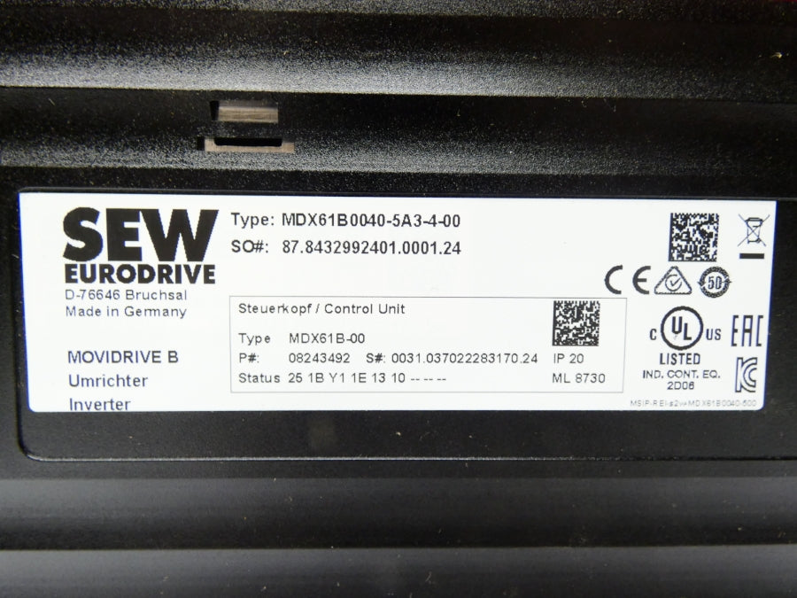 SEW EURODRIVE MDX61B0040-5A3-4-00 08243492 380-500VAC 8.6A NSMP
