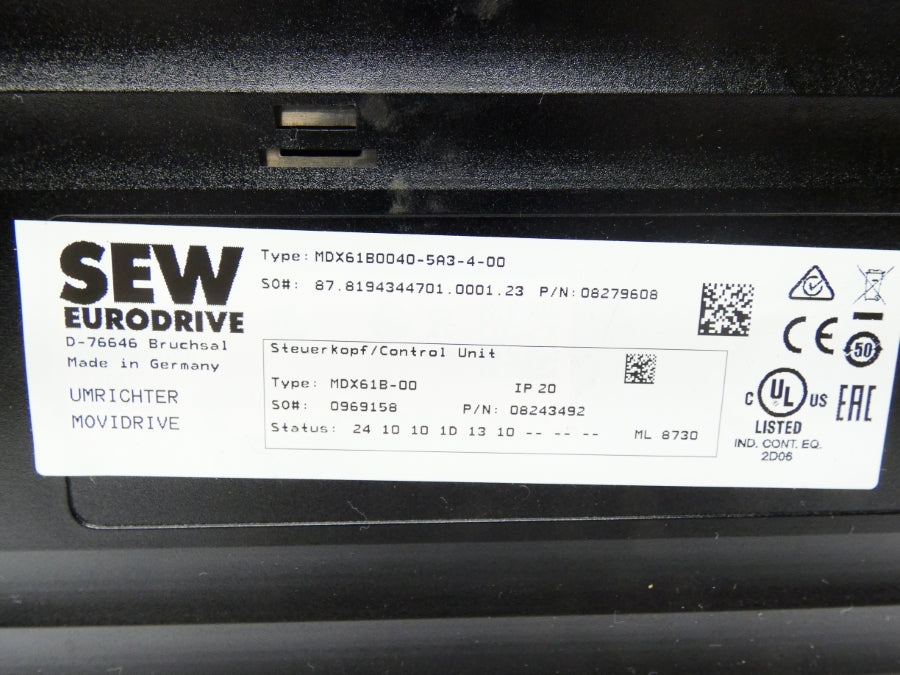 SEW EURODRIVE MDX61B0040-5A3-4-00 380-500V 8.6A (AS PICTURED) UNMP