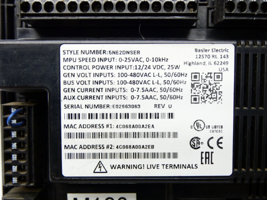 BASLER ELECTRIC DGC-2020HD 5NE2DNSER REV. U 100-480VAC UNMP