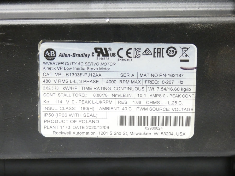 ALLEN BRADLEY VPL-B1303F-PJ12AA SER. A 480V 10.1A UNMP