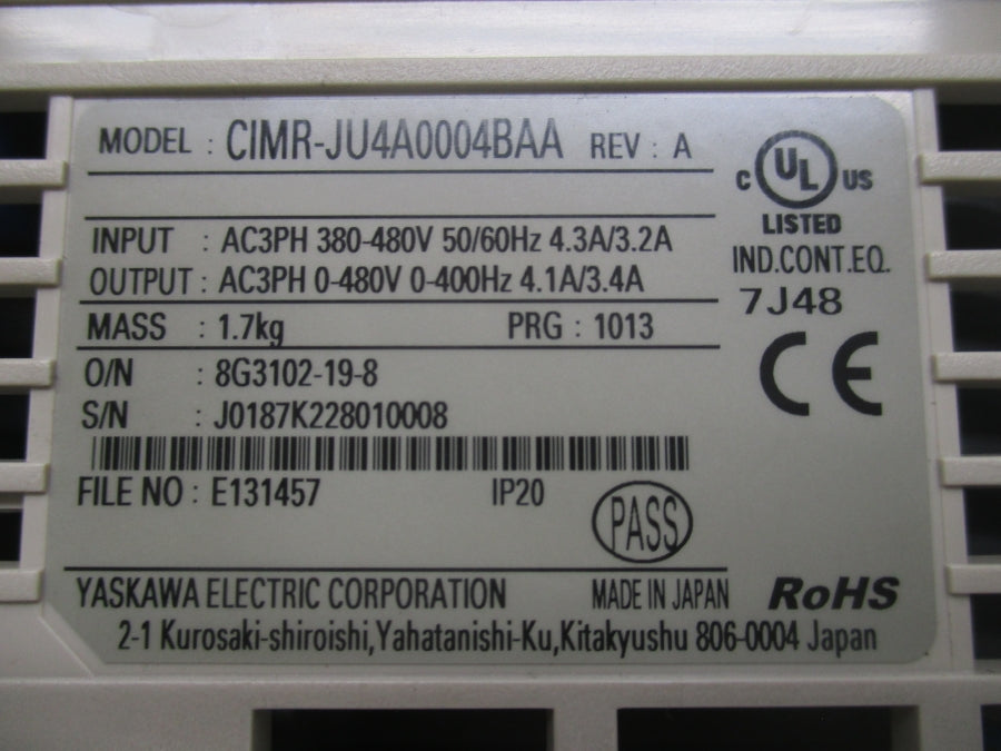 YASKAWA CIMR-JU4A0004BAA 380-480VAC 4.3/3.2A REV. A NSNP
