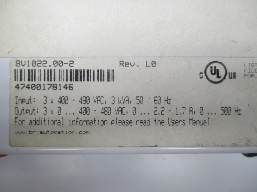 B&R AUTOMATION 8V1022.002 400-480VAC 2.2-1.7A REV. L0 NSNP