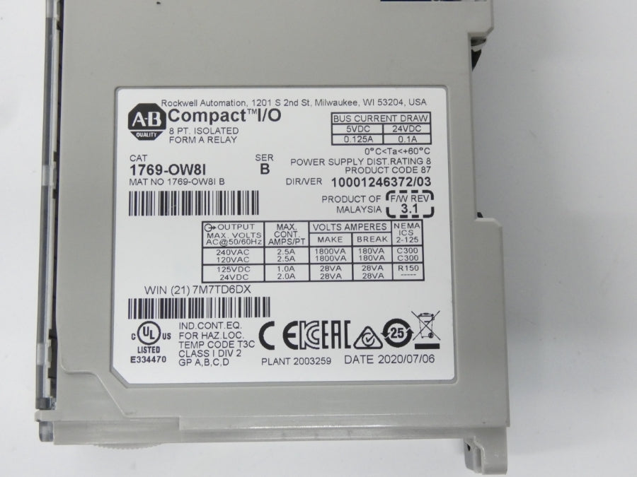 ALLEN BRADLEY 1769-OW8I SER. B F/W 3.1 VER. 03 24VDC 2.5A NSNP