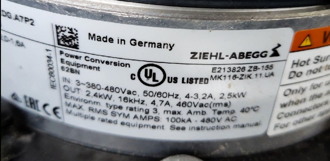 FN063-ZIQ.DG.A7P2 ZIEHL-ABEGG Axial Fan 3~380/480V 3.6 kW 5.8/4.6 A